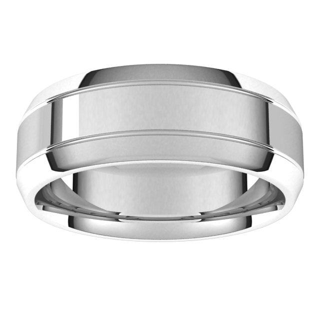 14K White Or Yellow Gold 7 Mm Polished Comfort-Fit Beveled Edge Carved Band With Satin Finish