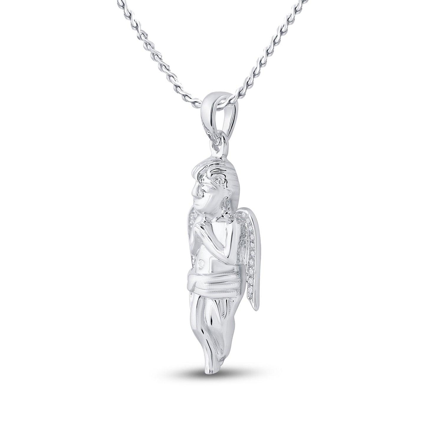 Sterling Silver Mens Round Diamond Angel Charm Pendant 1/20 Cttw