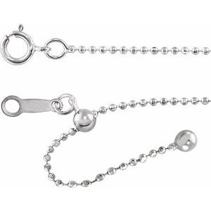 14K White Gold Adjustable Bead Chain, Length: 16-22 In, Width: 1 Mm