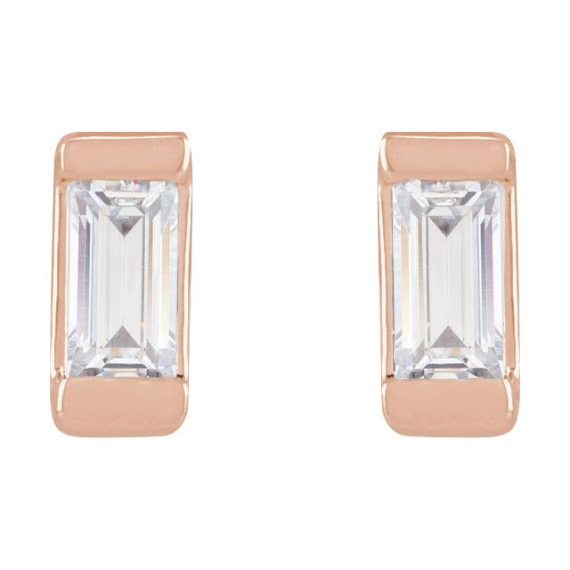 14K Yellow Or White Or Rose Gold Straight Baguette Vs, G-H Friction Polished Lab-Grown Diamond Earrings