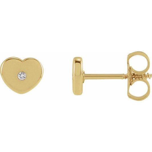 14K Yellow Gold Round 1.1Mm I1, G-H Threaded Polished .01 Ctw Natural Diamond Youth Heart Earrings