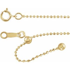 14K Yellow Gold Adjustable Bead Chain, Length: 16-22 In, Width: 1 Mm