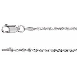 Rhodium-Plated Sterling Silver Lobster Clasp Diamond-Cut Rope Chain, Length: 16 In, Width: 1.3 Mm