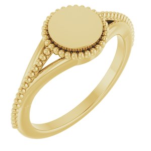 14K Yellow Gold Polished Beaded Engravable Ring Size 7