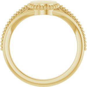14K Yellow Gold Polished Beaded Engravable Ring Size 7