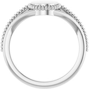 14K White Gold Polished Beaded Engravable Ring Size 7