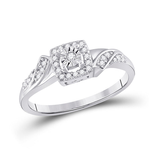 Sterling Silver Womens Round Diamond Square Ring 1/6 Cttw, Womens Size: 5-10