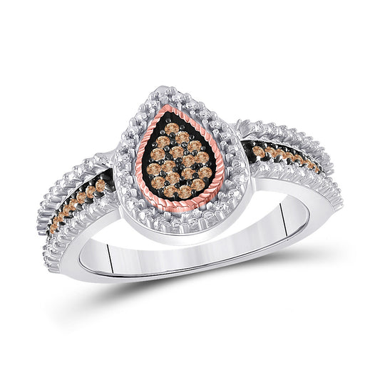 Sterling Silver Womens Round Brown Diamond Teardrop Cluster Ring 1/6 Cttw, Womens Size: 5-10