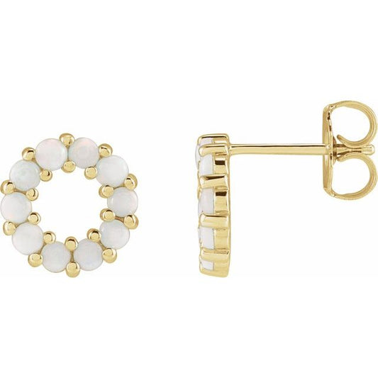 14K Yellow Gold 2 Mm Round Friction Back Polished White Opal Cabochon Earrings