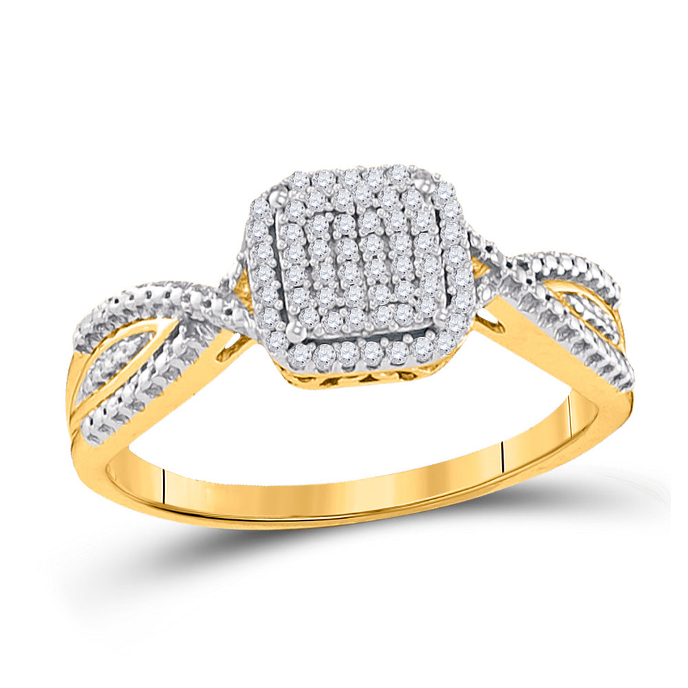 10K Yellow Gold Womens Round Diamond Square Ring 1/6 Cttw, Womens Size: 5-10
