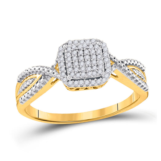 10K Yellow Gold Womens Round Diamond Square Ring 1/6 Cttw, Womens Size: 5-10