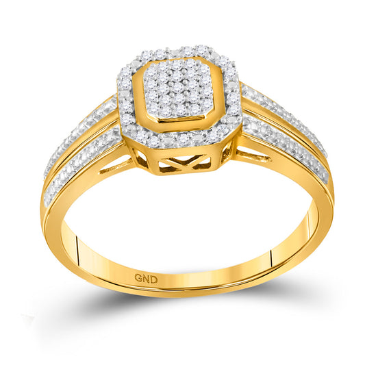 10K Yellow Gold Round Diamond Square Cluster Bridal Wedding Engagement Ring 1/10 Cttw, Womens Size: 5-10