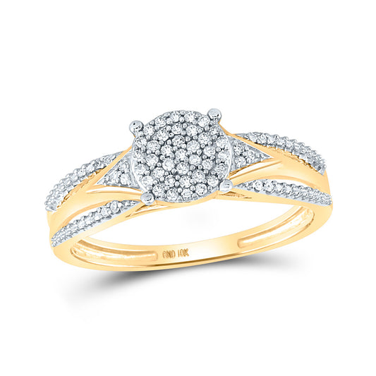 10K Yellow Gold Round Diamond Cluster Bridal Wedding Engagement Ring 1/6 Cttw, Womens Size: 5-10