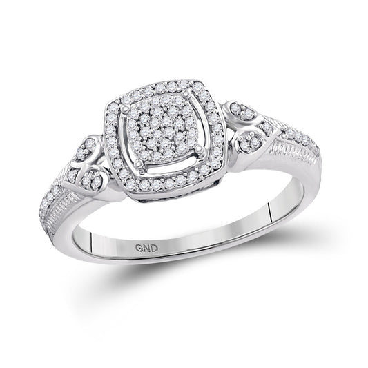 10K White Gold Womens Round Diamond Square Halo Cluster Ring 1/5 Cttw, Womens Size: 5-10