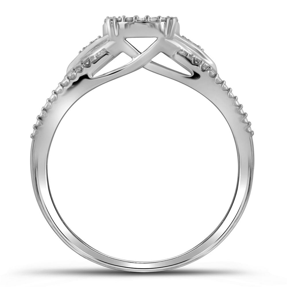 10K White Gold Round Diamond Cluster Bridal Wedding Engagement Ring 1/6 Cttw, Womens Size: 5-10
