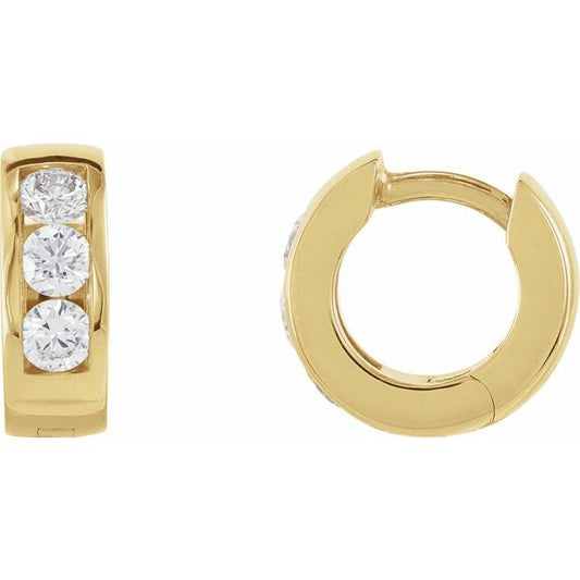 14K Yellow Gold Round 10 Mm 3.5 Mm 2.5Mm I1, Gh Pair Hinged Polished 1/3 Ctw Natural Diamond Hinged Hoop Earrings