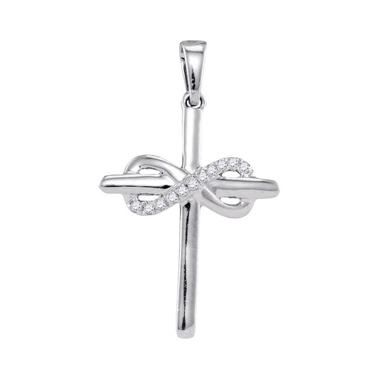 10K White Gold Womens Round Diamond Cross Infinity Pendant 1/20 Cttw, Length: 0.97 In, Width: 0.58 In