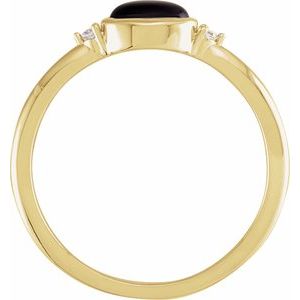 14K Yellow Gold 5x3 mm Round Natural Black Onyx & .03 CTW Natural Diamond Bezel-Set Cabochon Ring Size 7