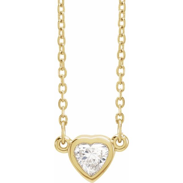 14K Yellow Gold Heart 4 X 4Mm I1, Ghi 16-18 In Polished 1/4 Ct Natural Diamond Bezel-Set Solitaire Necklace