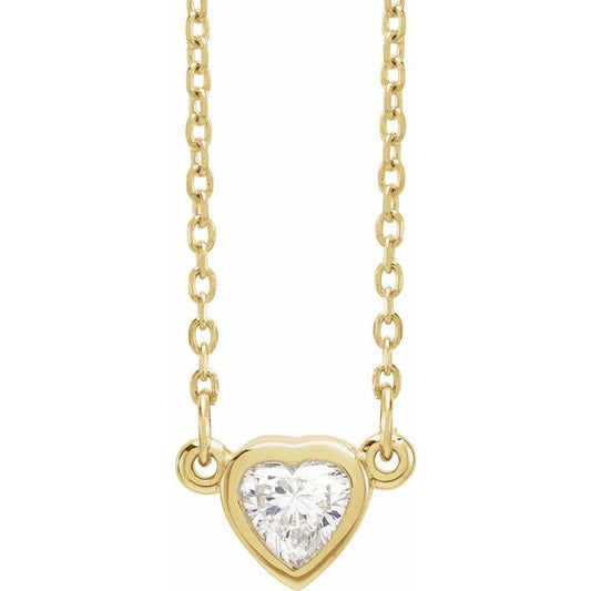 14K Yellow Gold Heart 4 X 4Mm I1, Ghi 16-18 In Polished 1/4 Ct Natural Diamond Bezel-Set Solitaire Necklace