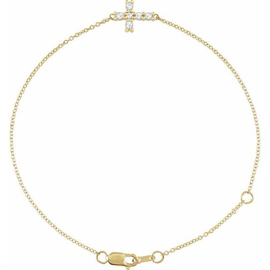 14K Yellow Gold Round 2 Mm 6 1/2-7 1/2 In Polished Natural Gemstone Sideways Cross Bracelet
