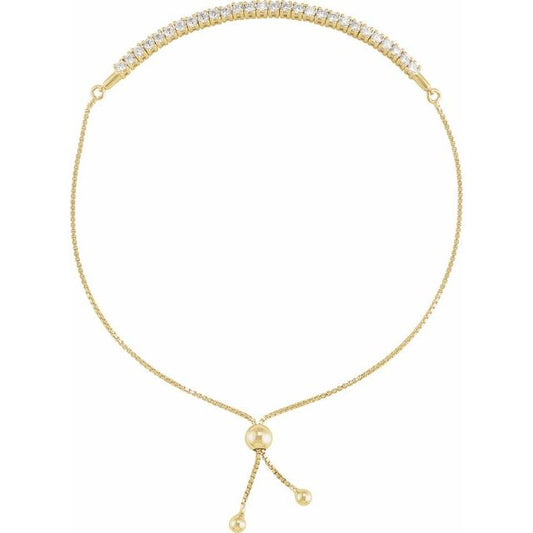 14K Yellow Or White Gold Round 2 Mm 9 1/2 In Si1-Si2, G-H Polished 1 Ctw Lab-Grown Diamond Bolo Bracelet