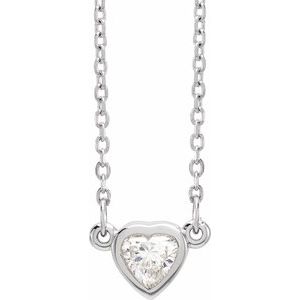 14K White Gold Heart 4 X 4Mm Ghi I1 1/4 Ct Natural Diamond Bezel-Set Solitaire Necklace, Length: 18 In