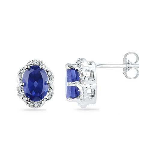 10K White Gold Womens Oval Synthetic Blue Sapphire Solitaire Diamond Earrings 2-1/2 Cttw, Length: 0.35 In, Width: 0.27 In