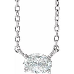 14K White Gold Oval 6.2 X 4.3Mm Gh Si1-Si2 1/2 Ctw Lab-Grown Diamond Solitaire Necklace, Length: 18 In