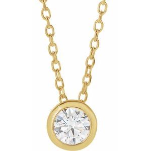 14K Yellow Gold Round 4.1Mm G-H I1 1/4 Ct Natural Diamond Solitaire Bezel-Set Necklace, Length: 18 In
