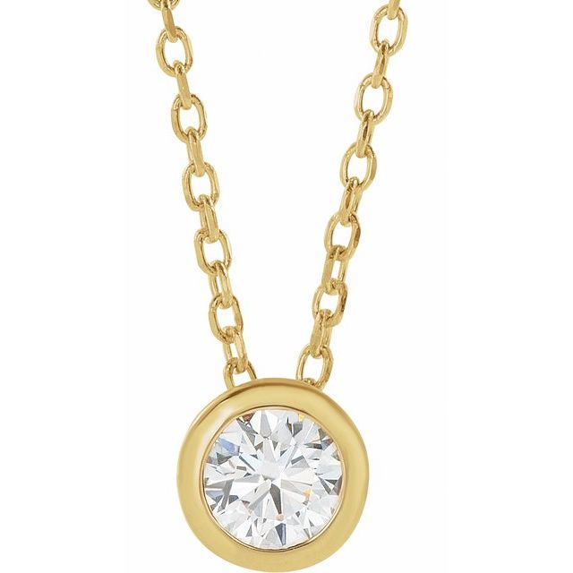 14K Yellow Gold Round 4.1Mm Si1-Si2, Gh 16-18 In Polished 1/4 Ct Lab Grown Diamond Solitaire Bezel-Set Necklace