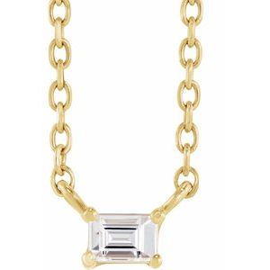 14K Yellow Gold Straight Baguette 3 X 2Mm Ghi Si2-Si3 .07 Ct Natural Diamond 4-Prong Solitaire Necklace, Length: 18 In