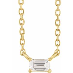 14K Yellow Gold Straight Baguette 3.5 X 2Mm Ghi Si2-Si3 1/10 Ct Natural Diamond 4-Prong Solitaire Necklace, Length: 18 In