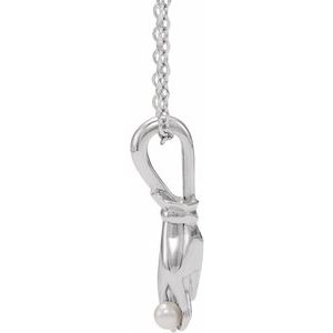 Sterling Silver Pearl 2 Mm  Cultured White Seed Pearl Buddha Hand Necklace, Length: 18 In