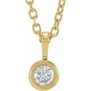 14K Yellow Gold Round 3Mm G-H I1 1/10 Ct Natural Diamond Solitaire Bezel-Set Necklace, Length: 18 In