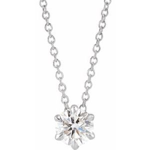 14K White Gold Round 5Mm F+ Vs 1/2 Ct Lab-Grown Diamond Solitaire Necklace, Length: 18 In