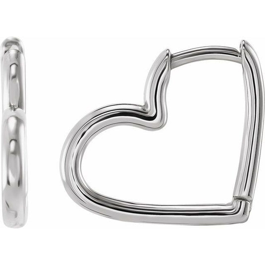 Sterling Silver 15 X 15 Mm 1.7 Mm Pair Hinged Polished Hinged Heart Huggie Earrings