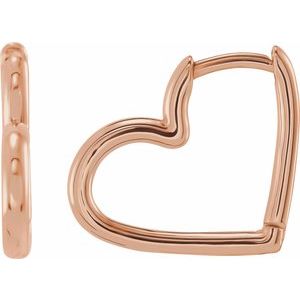14K Rose Gold 15 X 15 Mm 1.7 Mm Pair Hinged Polished Hinged Heart Huggie Earrings