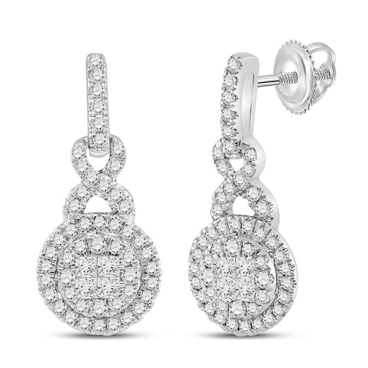 14K White Gold Womens Princess Diamond Dangle Earrings 1/2 Cttw