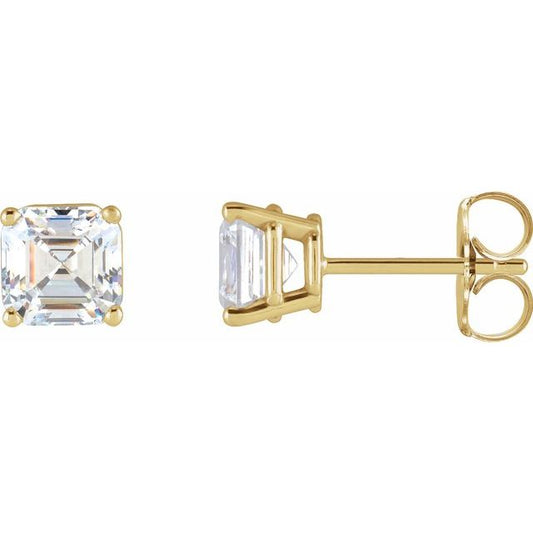 14K Yellow Gold Asscher 3 X 3Mm Vs, Ghi Friction Polished 1/3 Ctw Natural Diamond 4-Prong Basket Earrings