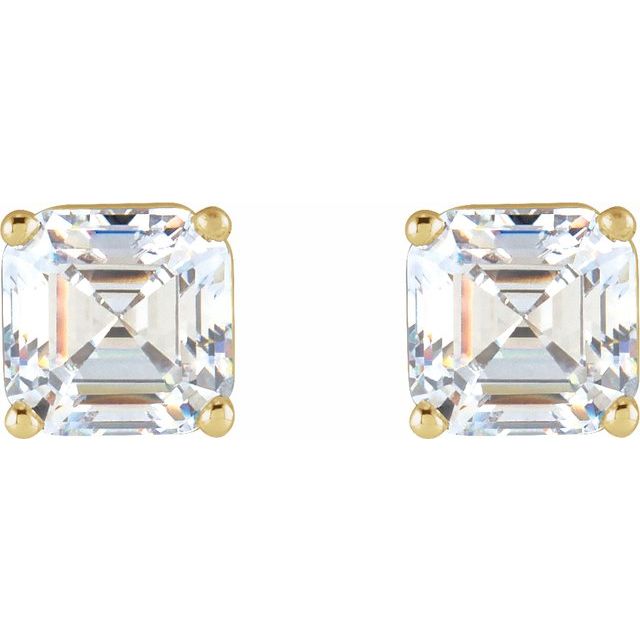 14K Yellow Gold Asscher 3 X 3Mm Vs, Ghi Friction Polished 1/3 Ctw Natural Diamond 4-Prong Basket Earrings