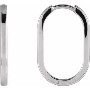 14K White Gold 20 X 12.5 Mm 1.6 Mm Pair Hinged Polished Elongated Oval Huggie Earrings