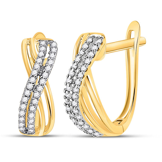 10K Yellow Gold Womens Round Diamond Hoop Earrings 1/5 Cttw, Length: 0.5 In, Width: 0.19 In