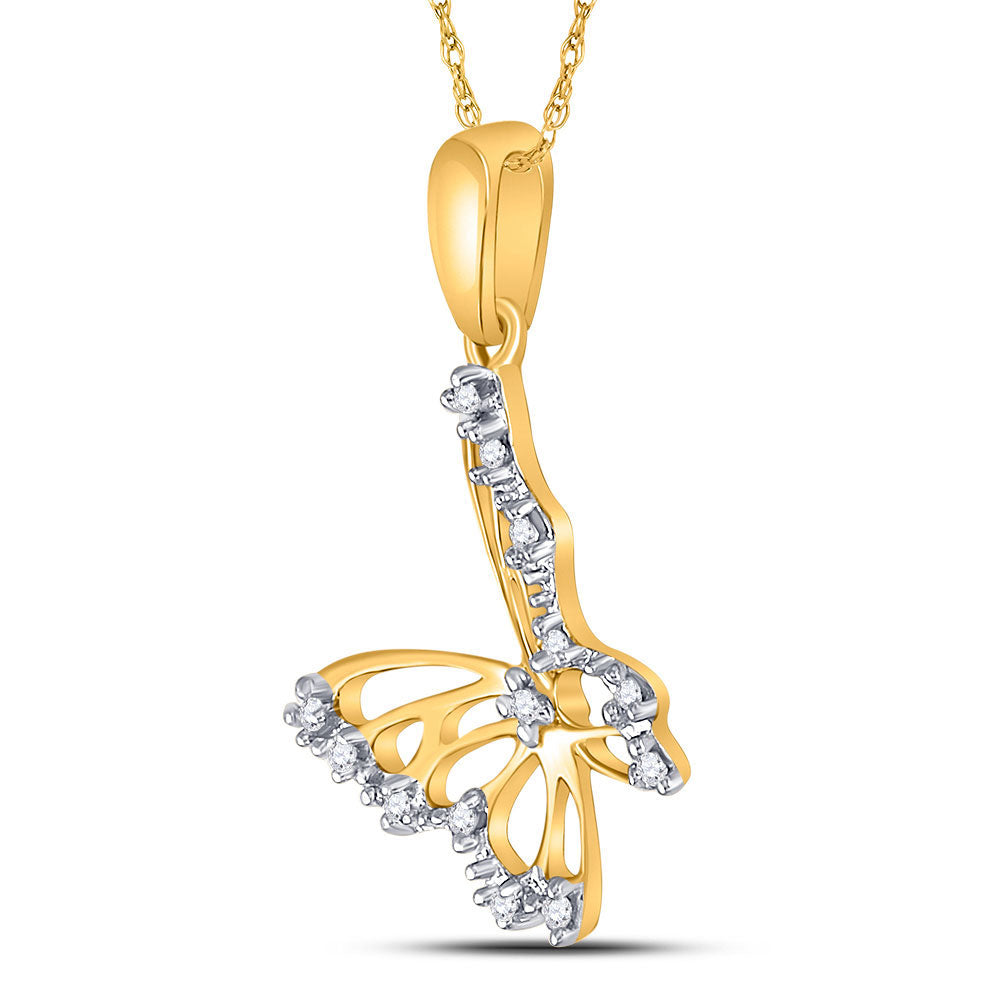 10K White Or Yellow Gold Womens Round Diamond Butterfly Pendant