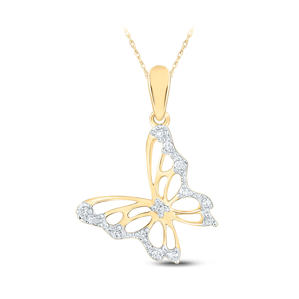 10K White Or Yellow Gold Womens Round Diamond Butterfly Pendant