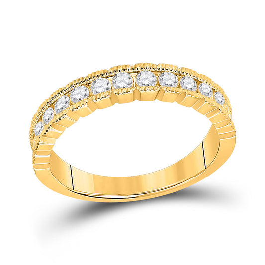 14K Yellow Gold Womens Round Diamond Single Row Band Ring 1/2 Cttw, Womens Size: 5-10