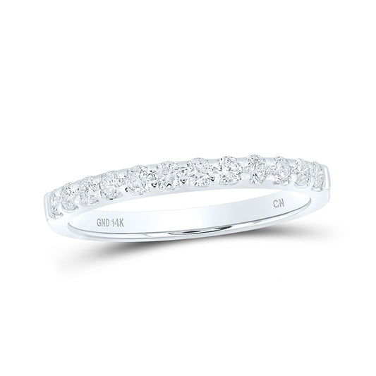 14K White Gold Womens Round Pave-set Diamond Single Row Wedding Band 1/4 Cttw, Womens Size: 5-10