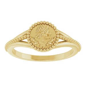 14K Yellow Gold Polished Beaded Cameo Ring Size 7
