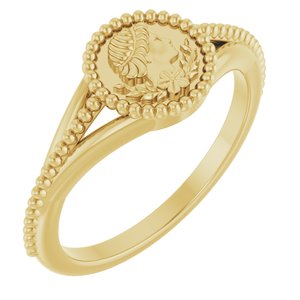 14K Yellow Gold Polished Beaded Cameo Ring Size 7