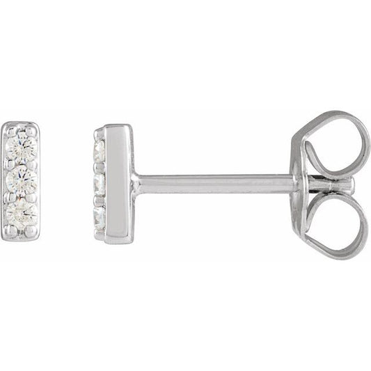 14K White Gold 1.5 Mm Round Friction Back Polished 1/10 Ctw Natural Diamond 3-Stone Bar Earrings